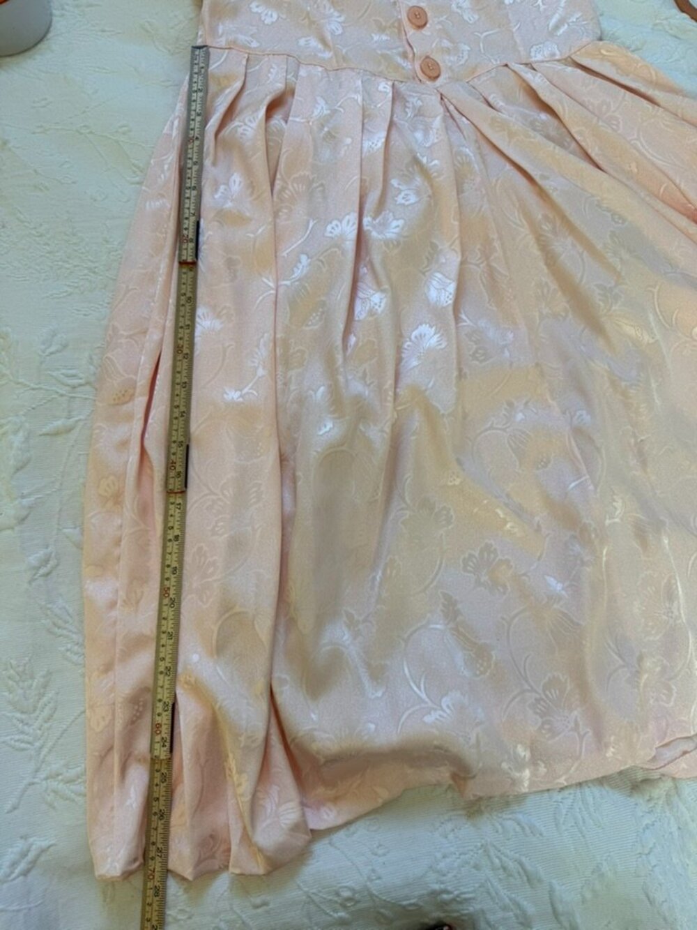 Vintage Handmade Blush Pink Floral Jacquard Coquette Midi Dress Size M - Picture 12 of 15